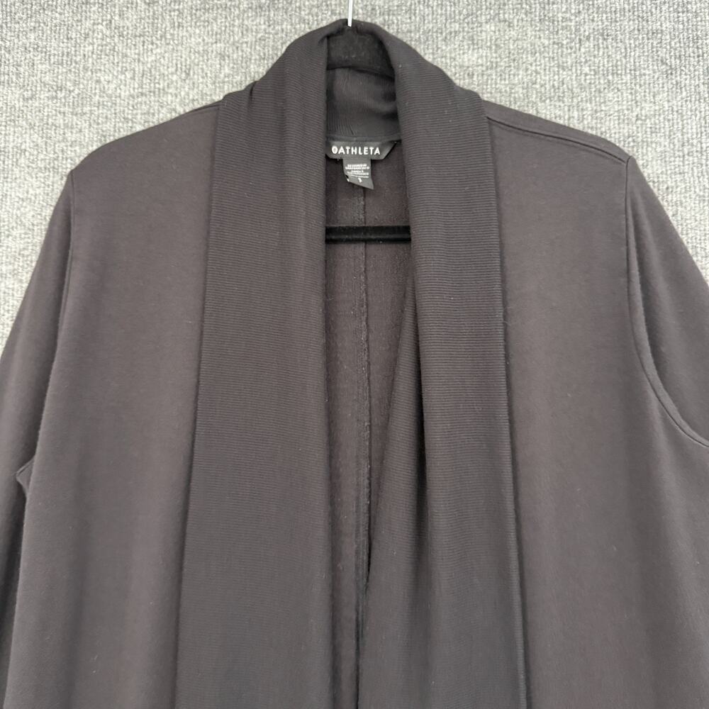 Athleta Open Front Cardigan Womens Small Black Shawl Collar Pockets Cozy Wrap - Picture 2 of 12